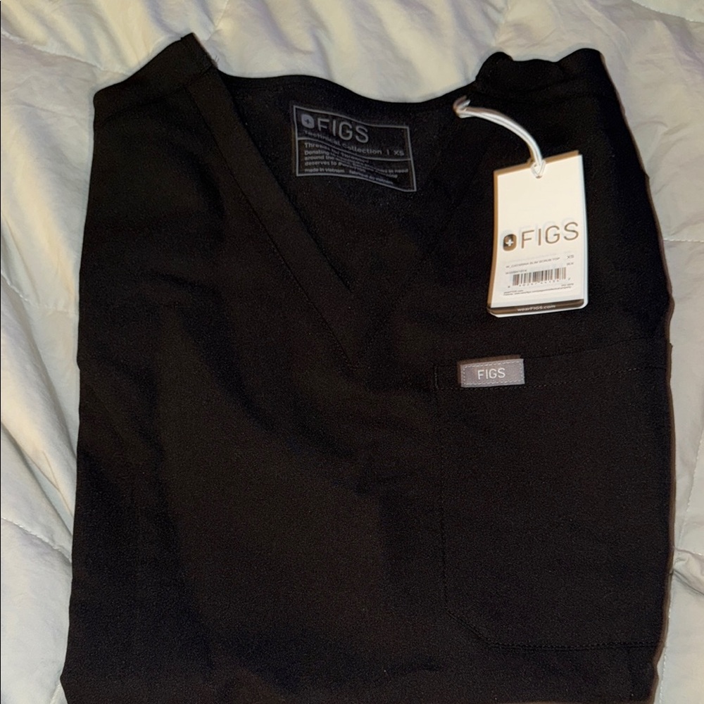 Figs Jet Black V-Neck Scrub Top